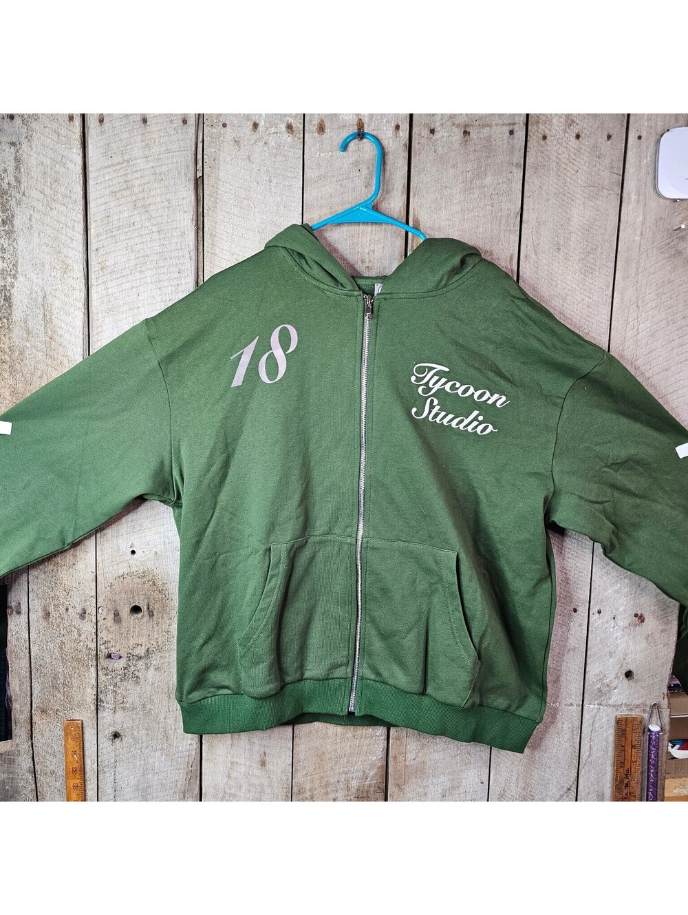 Tycoon Studios 18 Full Zip Hoodie Sweatshirt Olive Green Men's Unisex Large